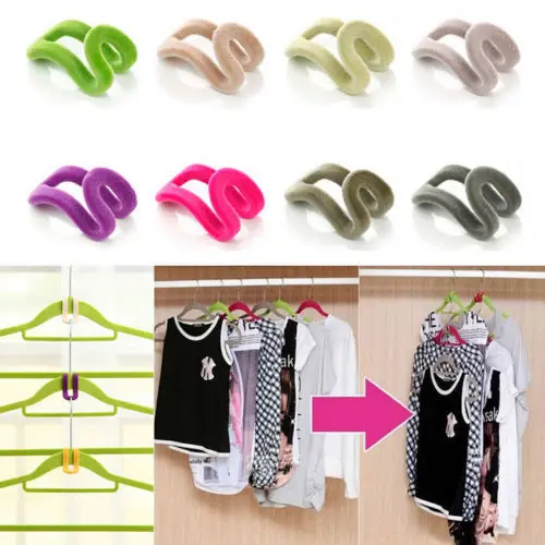 

10pcs Mini Flocking Clothes Hanger Conector Hook Closet Organizer Save Space