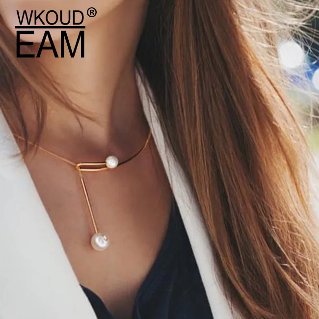 

WKOUD EAM Jewelry / 2019 New Fashion Temperament Chain Pearl Torques Necklace Simple All-match Women's Accessories S#N50808