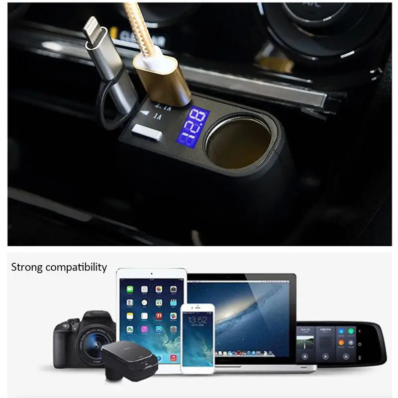 

Multi-Function Car Charger Cigarette Lighter Voltmeter Detection Telescopic Charging Cable For IOS For Android USB Socket