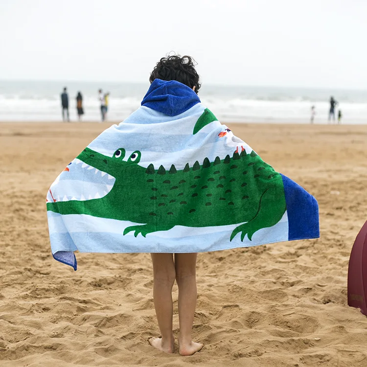 Мультяшное хлопковое пляжное полотенце для детей, детское банное полотенце с капюшоном, пончо, динозавр, Русалочка, полотенце для плавания в бассейне для девочек и мальчиков, подарок