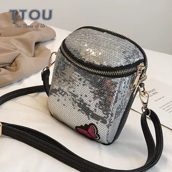 

TTOU Fashion Small Women Sequins Crossbody Bag Qualitky Leather Female Shoulder Ladies' Messenger Cluth Bags Bolsa Feminina