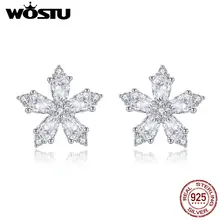 WOSTU из натуральной 925 пробы, серебряные серьги-гвоздики с пятью лепестками цветов для женщин, Свадебные Элегантные оригинальные фирменные ювелирные изделия, подарок CQE486