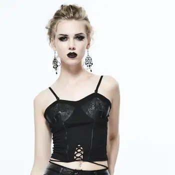 

DEVIL FASHION Women's Backless Spaghetti Strap Punk Top CST004