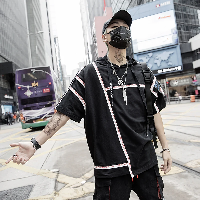 

Men's T-shirtsummer New Youth Popular Loose Hooded Pullover Shirt Shoulder Sleeves Wild Personality Youth Casual Men's Clothing