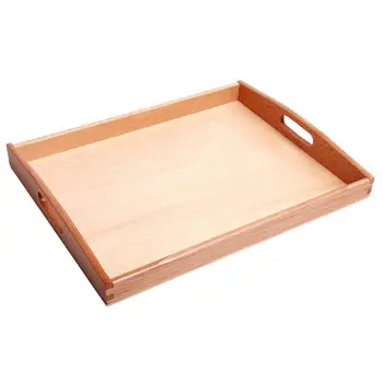 

Promotion! Brown Small Montessori Rectangle Tray Cubes Beads Toys Holder With Handle bamboo
