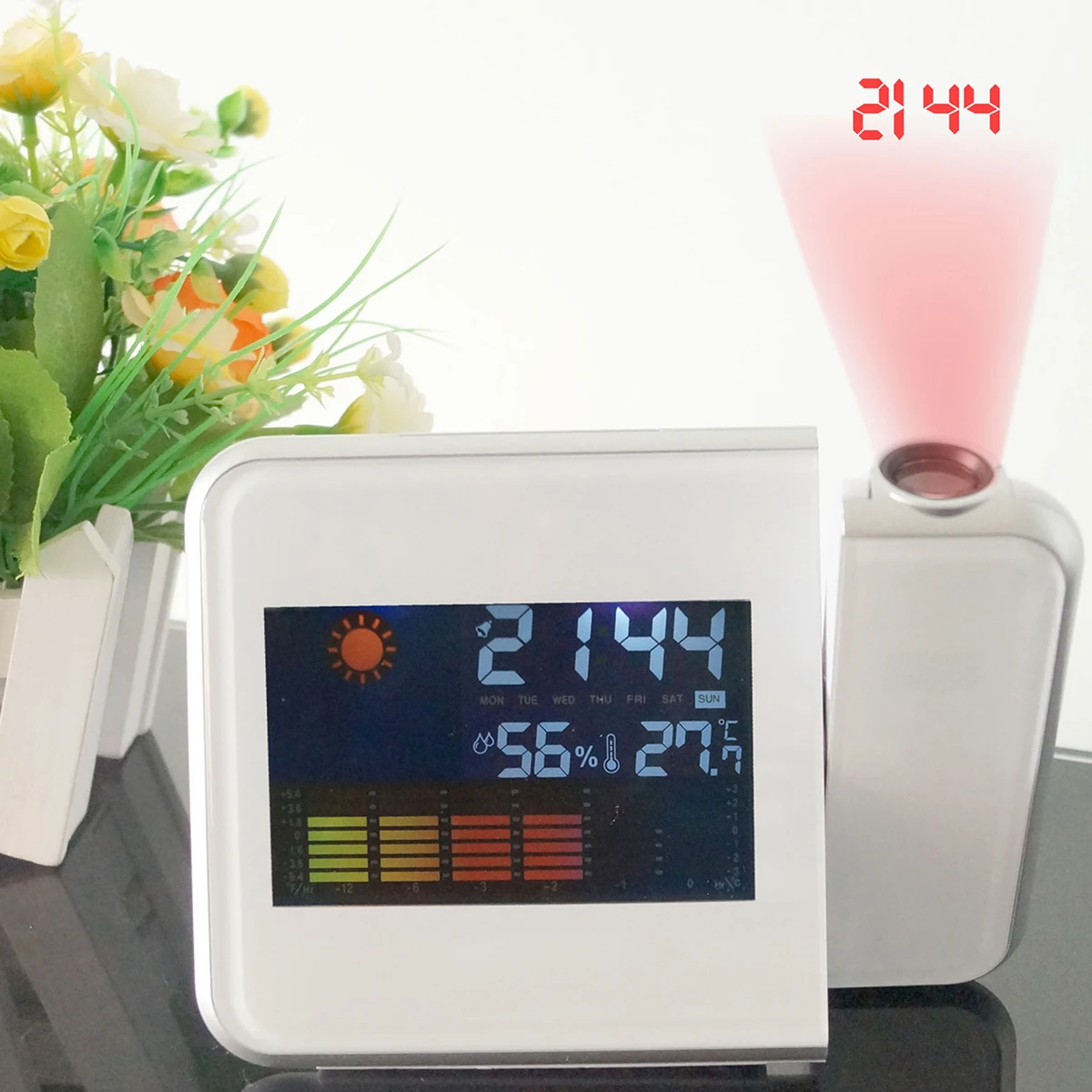 

Digital Projection Alarm Clock Weather Multi Function Desk Table Alarm Clocks Color Screen Calendar LED Wall Projection Clock