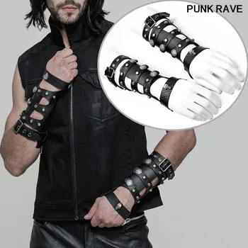 

Classic black Adjust Buckle Hollow Loop Skull Leather Gloves Gothic Motocycle Men Fingerless Arm Sleeve PUNK RAVE WS-256SSM