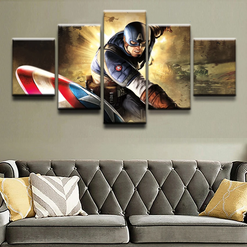 

Canvas Painting Modular Poster 5 Pieces Comics Captain America Wall Art Home Decor Living Room Canvas Printed Picture Artwork