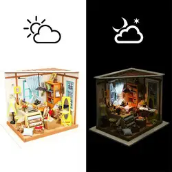 Robotime светодиодный LED 3D Деревянный Дом головоломка игрушка миниатюры украшения Лиза портной строительные наборы подарки на день рождения