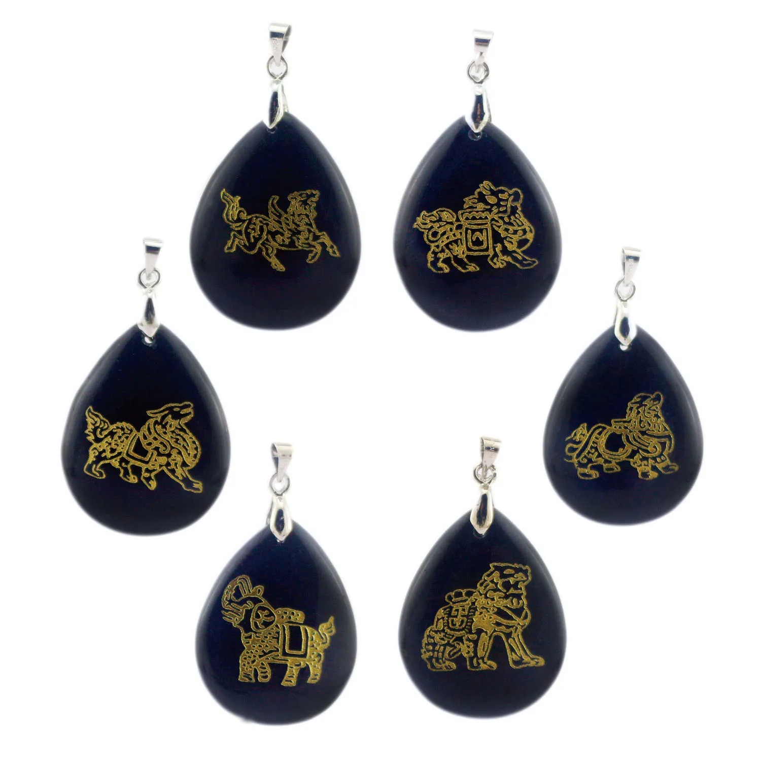 

Folk-custom Six Holy Beasts And Beast Pendants Natural Water Droplets Obsidian Pendant Creative Model Religious Jewelry