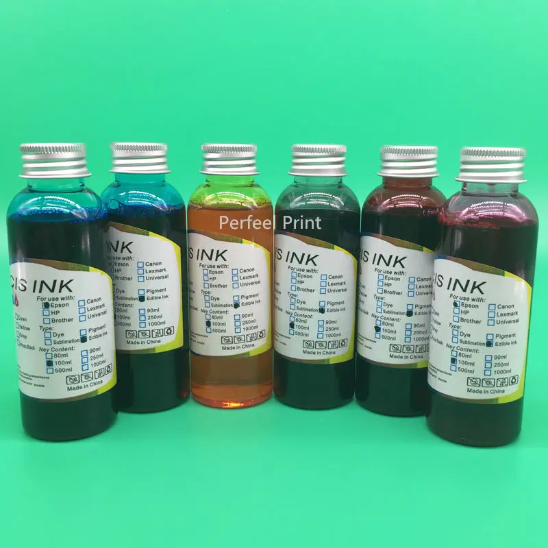 

6 Bottles x 100ML T0801-T0806 Edible Ink For Epson R265 R360 R285 RX585 RX685 RX560 BK C M Y LM LC Inkjet Printer