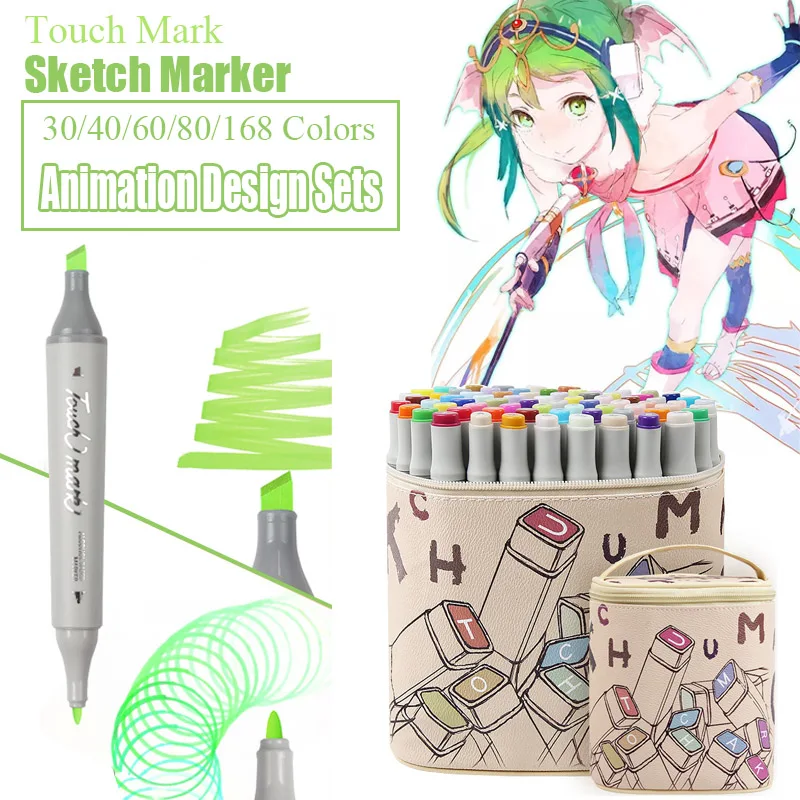 

TouchMark Dual Headed Animation Design Art Markers Set 30/40/60/80/168 Colors Sketch Marker Brush Pen For Painting Art Suppliers