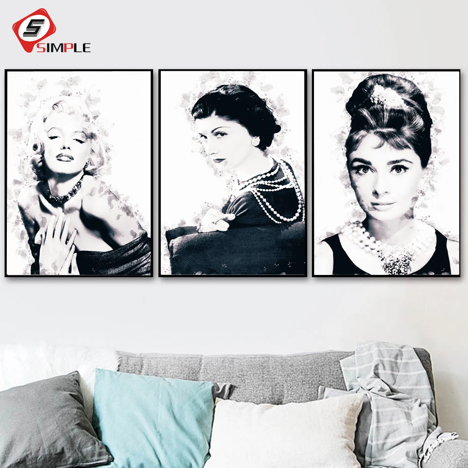 

Marilyn Monroe Audrey Hepburn Vogue Canvas Painting Prints and Posters Wall Picture for Living Room Wall Art Home Decor No Frame