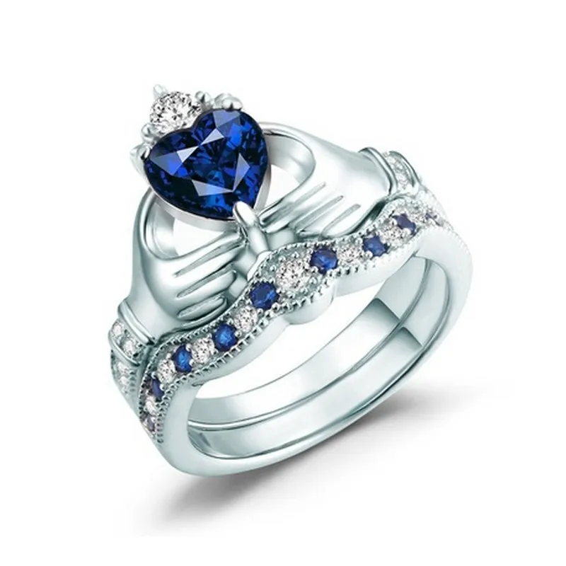 Sliver S925 Fashion Sapphire Rings for Women Blue Amethyst Crystal Diamante Sapphire Bizuteria Gemstone Crown Shape Diamont Ring
