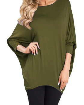 

2020 Summer Women Blouse and Shirts Casual Loose Solid Color Round Neck 3/4 Batting Sleeve Cotton Tops Shirts Plus Size Blusas
