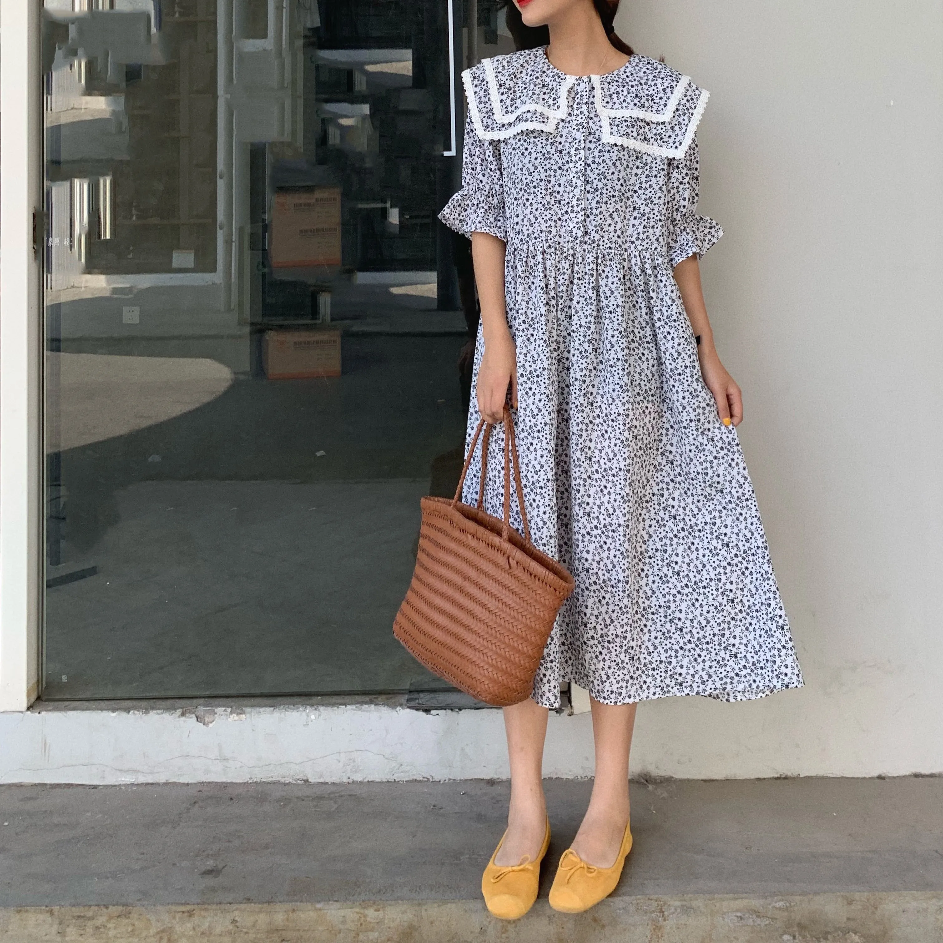 

2019 Summer Women Double Neck Korean Vintage Dress Casual Beach Dress Ruffles Boho Party Maxi Long Floral Print Dress