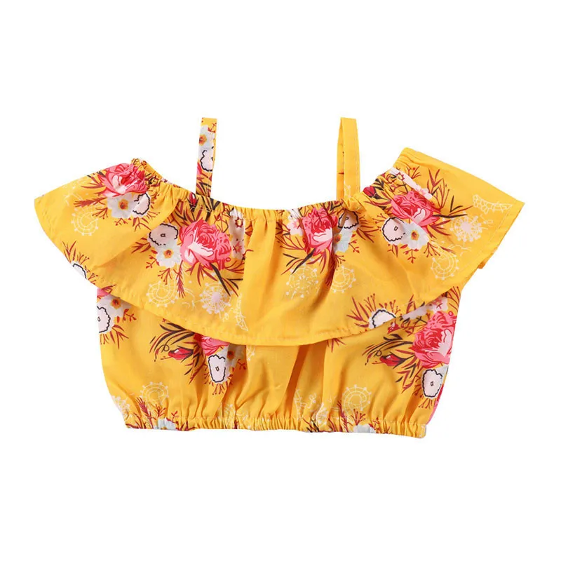  Fashion Toddler Kid Baby Girl Set Clothes Floral Ruffles Off Shoulder Tank Tops+Short Pants 2Pcs Set Clothes