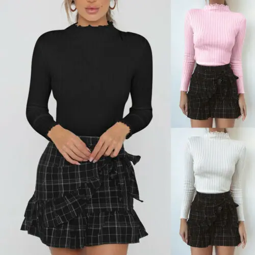 

Spring Women Long Sleeve Turtleneck Basic Shirt Loose Slim Tops Casual Blouse