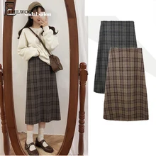 Милые юбки, горячая Распродажа, женские Новые поступления, корейский дизайн, консервативный стиль, для девушек, темперамент, высокая талия, клетчатая винтажная юбка
