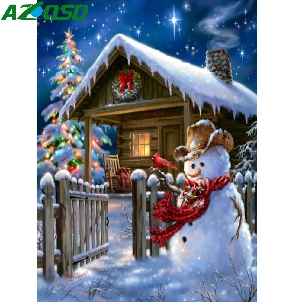 

AZQSD Diamond Painting Snowman Full Square 5D DIY Diamond Mosaic Snowy Home Decoration Diamond Embroidery Christmas Needlework