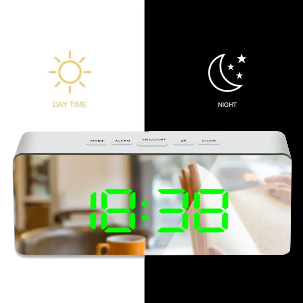 

LED Mirror Alarm Clock Digital Multifunction Sleep Clock Electronic Large Time Temperature Display Home Decoration Cuboid Clock