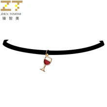 Горячая мода Ложные Воротник Кручёные ожерелья кубок бокал Подвески черный бархат кожа чокеры Цепочки и ожерелья для Для женщин Новинка года подарок ювелирных изделий