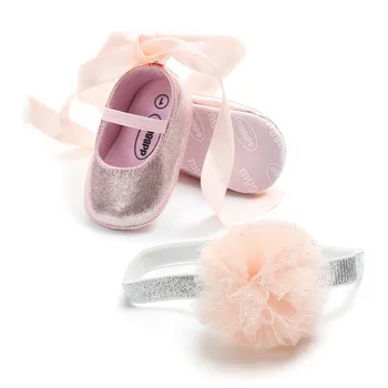 

Newborn Baby Gift Set Girls Princess Shoes and Lace Headband Set Infant Baby Shoes First Walkers