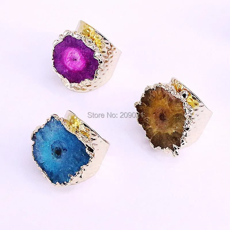 Модные 5 шт натуральные солнечные кварцевые кольца в смешанном цвете в форме цветка солнца Золотое кольцо регулируемые драгоценные камни ювелирные изделия для женщин