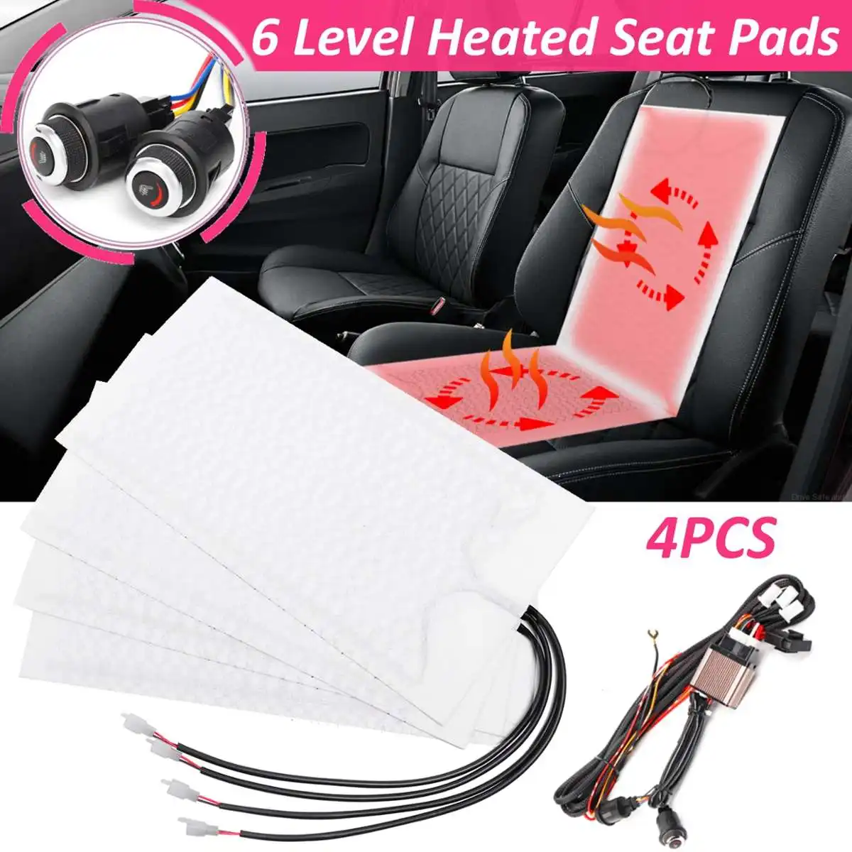 

2 Seats 4 Pads Universal Carbon Fiber Car Heated Seat Heater 12V Pads 2 Dial Winter Warmer Seat Covers heating Seat heating