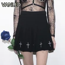 Модная плиссированная юбка в стиле Харадзюку, женские мини-юбки в стиле панк с вышивкой и крестом с высокой талией для девочек