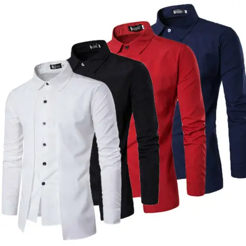 

Men Luxury Casual Slim Fit Shirts Plain Long Sleeve Casual Stylish Tops Clothes