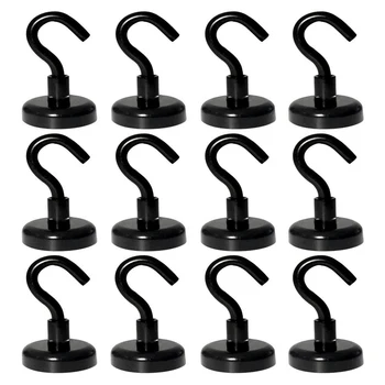 

26 Lbs Magnetic Hooks(12 Pack)Strong Neodymium Magnets Hook D20 Heavy Duty Magnets