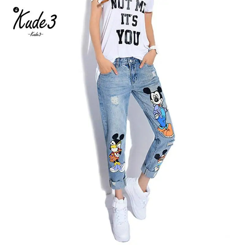 

KUDE 2019 Jeans Women Casual Denim Ankle-Length Boyfriend Pants Women Print Pants Casual Harem Pants Female Plus Size 5XL 5822