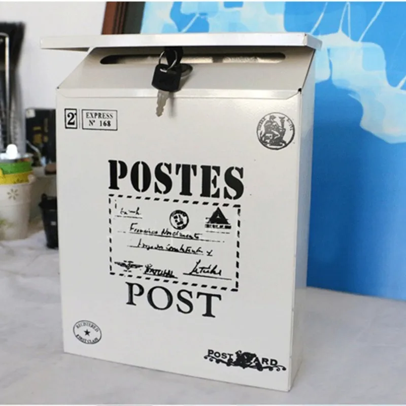 

Mail Box Case Metal Tin Newspaper Letter Mailbox 4 Colors Vintage Metal Waterproof Post Box Lockable Box Garden Ornament