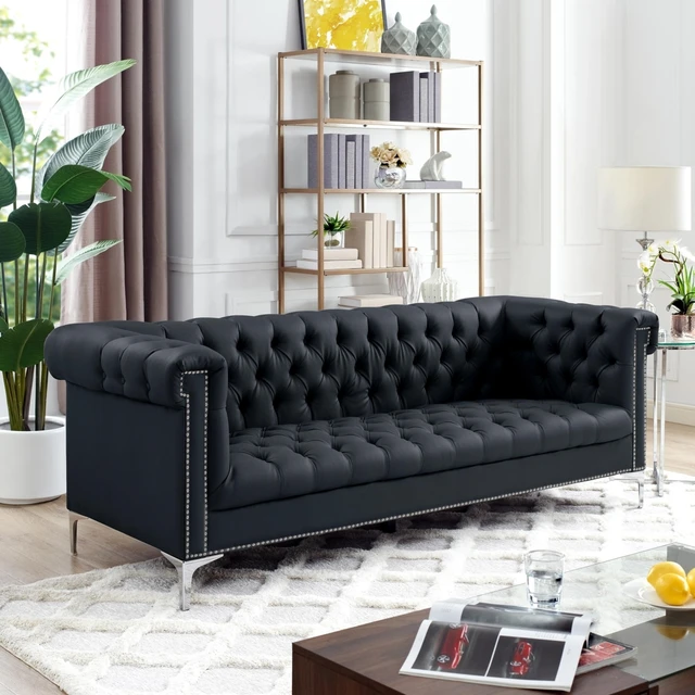 Steffi Leather Chesterfield Sofa Silver Metal Legs On Tufted Steffi Leather Chesterfield Sofa Silver Metal Legs On Tufted Nailhead Trim Modern