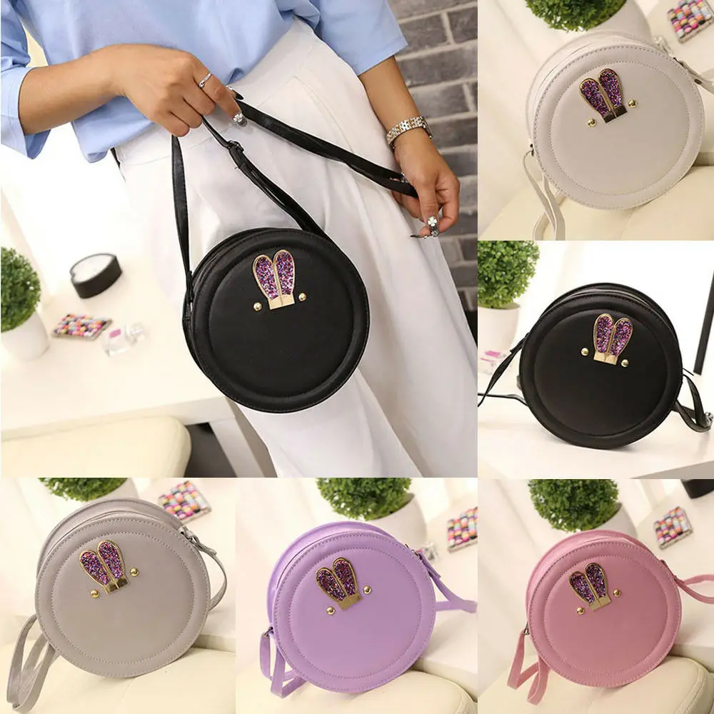 

Womens Rabbit Ear Round Leather Messenger Cross Body Handbag Ladies Purse Satchel Shoulder Bag