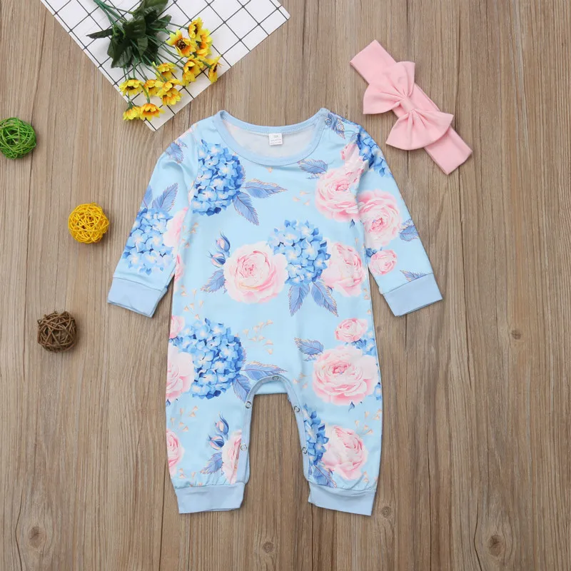 

2Pcs Baby Rompers With Packet Toddler Baby Girl Floral Baby Girl Clothes Jumpsuit Cotton New Born Baby Clothes Outfit 0-24M