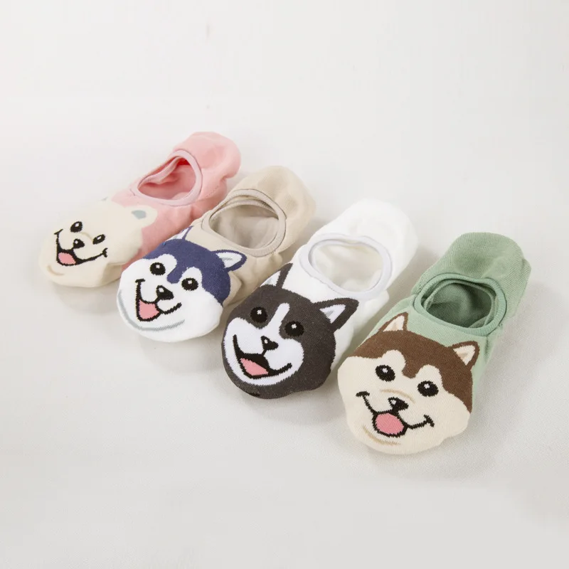 

Husky Women Boat Socks Invisible Dog Cotton Cartoon Lovely Smile Ankle Low Cut Puppy Kawaii Harajuku Femme Chaussettes Mignon