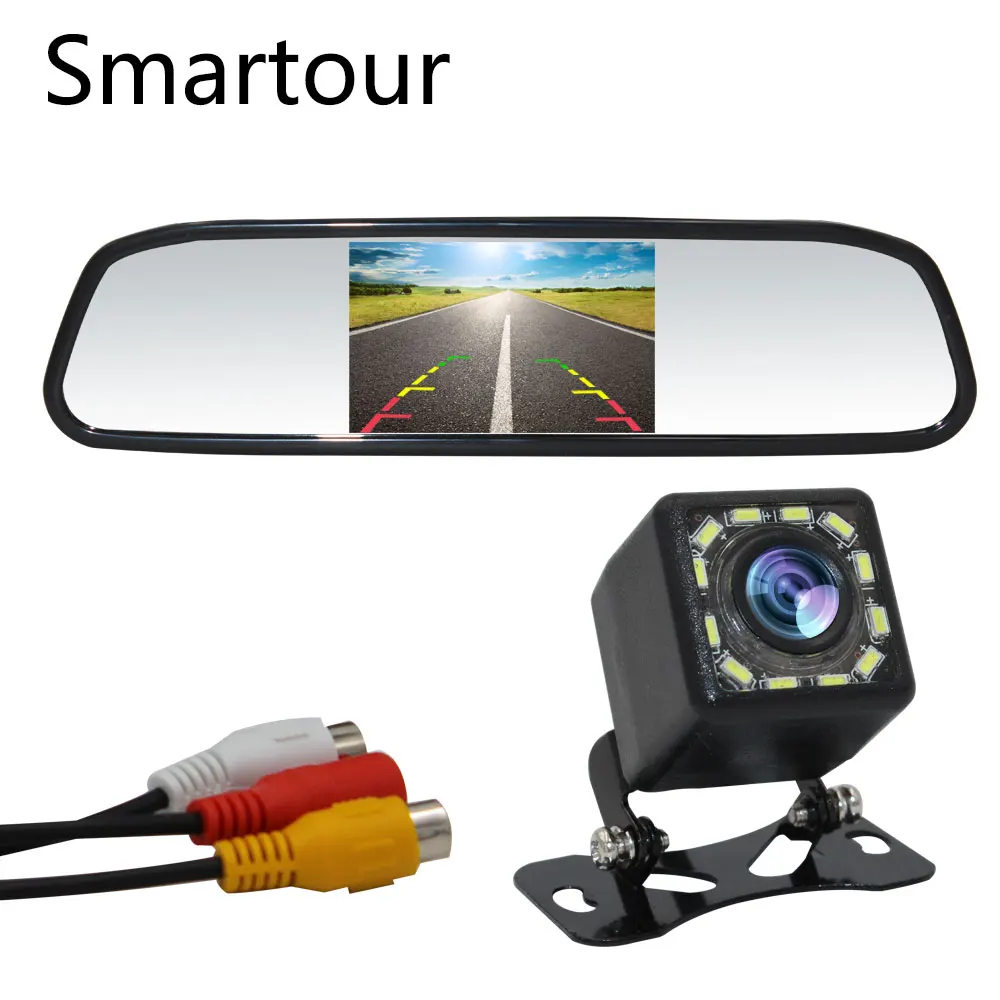 Smartour  Car reversing camera plug with LED lights waterproof rear view parking image  rearview mirror system 