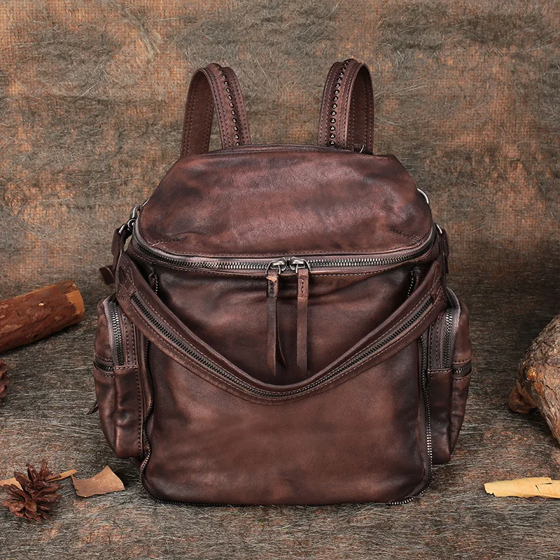 

2019 New women backpack Genuine leather women's casual day packs school backpacks girl's mochila Retro vintage backpack bag