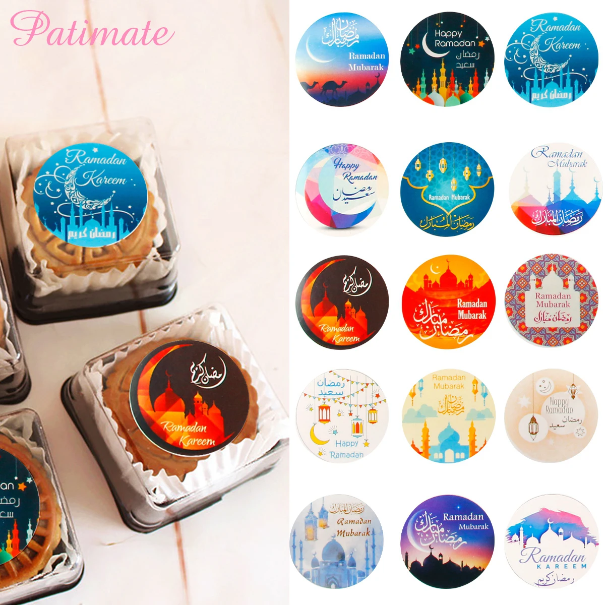 

PATIMATE EID Color Paper Sticker Set Handmade Blank Kraft Paper Gift Label Sticker EID Mubarak Decor Muslim Ramadan Decoration