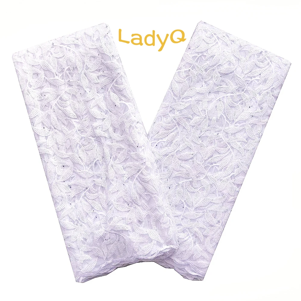 

2019 New Designs Sequins Lace Fabric High Quality African Lace Fabric for Wedding Dress White Beaded Fashion Guipure Lace Fabric