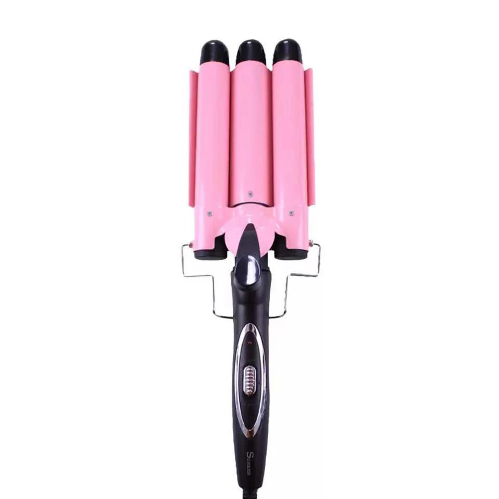 Murah Surker Tiga Barel Curling Iron Tongkat dengan LCD Tampilan Suhu 1 Inch Turmalin Keramik Triple Barel, tegangan Ganda CR