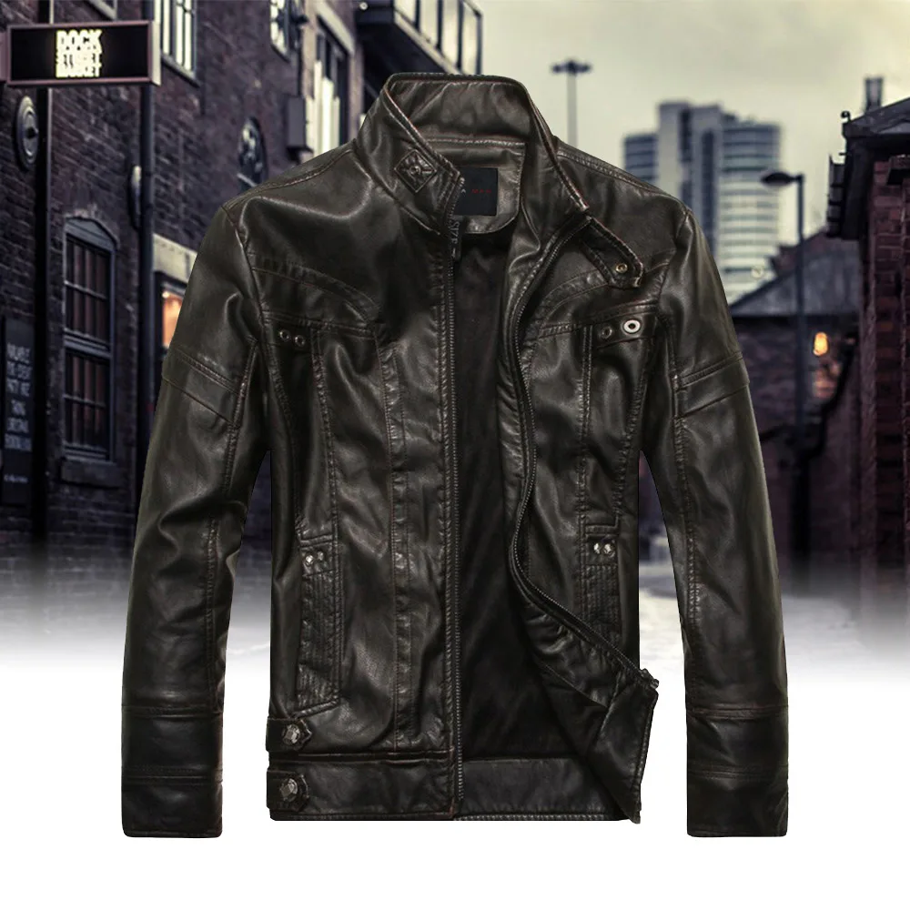 Black Motorcycle Leather PU Windproof Motorcycle Biker Faux Leather