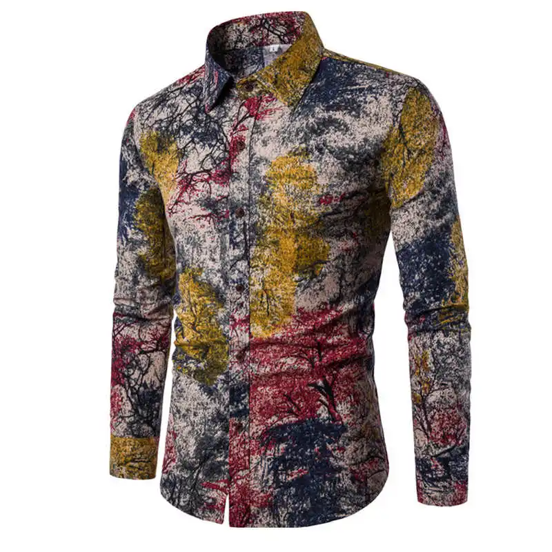 

2019 Men's Shirts Retro Floral Printed Man Casual Slim Shirt Fashion Classic Men Dress Shirt Men's Long Sleeve Brand Clothing