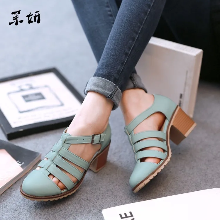 

2019 Autumn Vintage Women Shoes Pointed Toe Women Pumps Fashion Sweet Women High Heels Shoes Thick Heel Plus Size