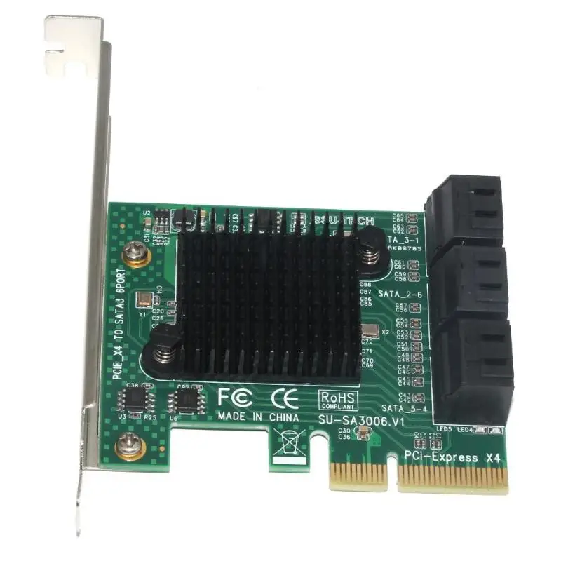 ASM1062+ 1093X2 чип 6 портов SATA 3,0 Для PCIe Плата расширения PCI express SATA адаптер SATA 3 конвертер с радиатором для HDD