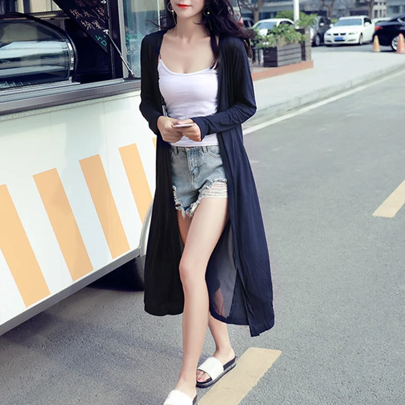 

Women Open Front Kimono Cardigan Long Sleeves Modal Chiffon Splicing Loose Casual Long Cover Ups Summer Casual Thin Outwear 2019