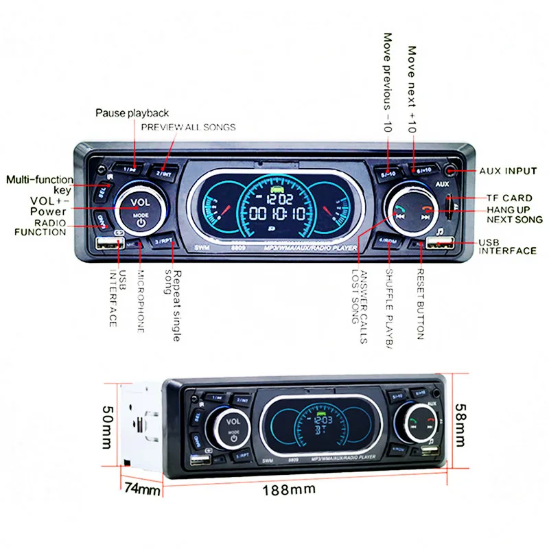 1 Din 12 в Bluetooth 4,0 автомобильный радиоприемник Handsfree Авто fm-приемник MP3-плеер USB зарядное устройство для телефона USB TF 3,5 мм AUX lcd стерео динамик