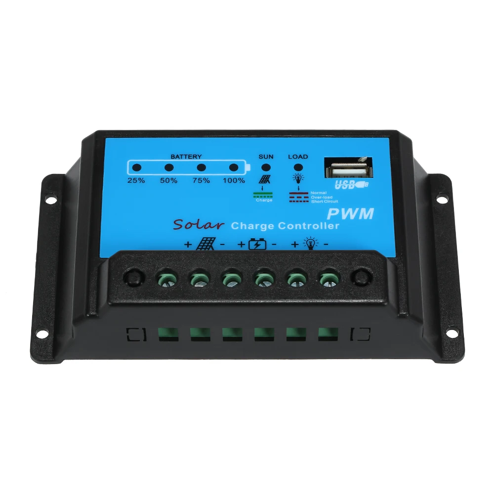 

10A Solar Charge Controller Solar Panel Battery Controller PWM 12V/24V Intelligent Regulator with USB 5V Car Styling